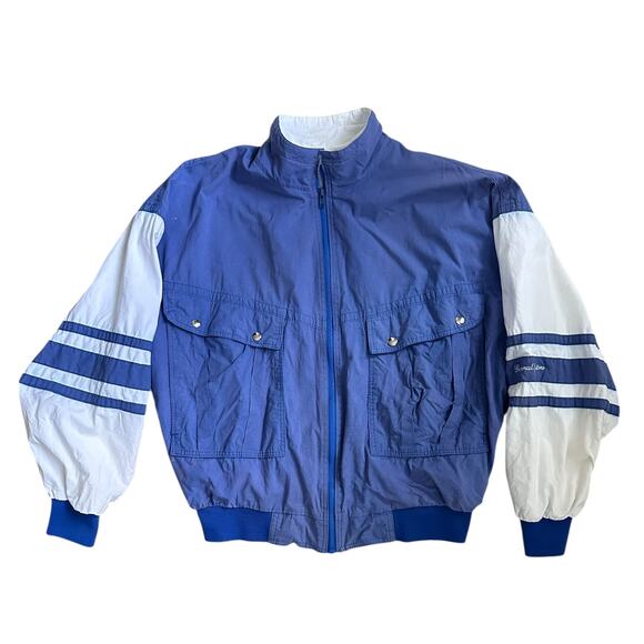 Vintage General Motors Blue White Nylon Jacket XXL USA Made 80s Varsity Style - Picture 1 of 9